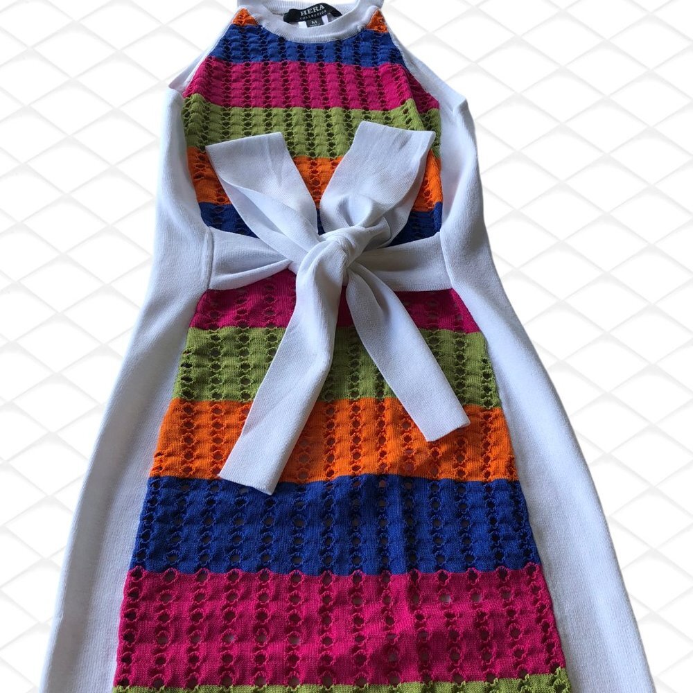 Beautiful Women's colorful stretch dress, with attached belt M - Picture 8 of 8
